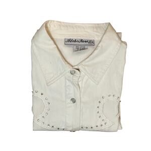 Vintage Adobe Rose Winter White Western Shirt Pearl Snaps/Bling XL